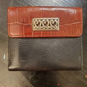 BRIGHTON LEATHER WALLET black/ red 3 hearts billfold, slim pocketbook, new